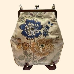 M. Andonia 1960s Vintage Embroidered Satin Evening Handbag